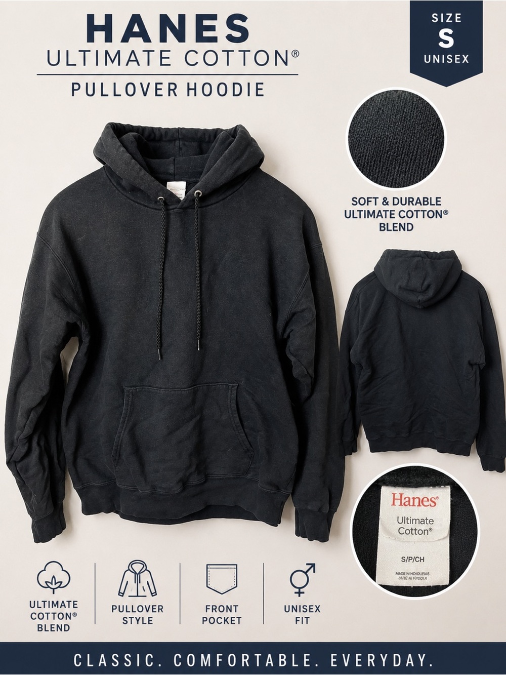 Hanes Black Ultimate Cotton Pullover Hoodie - womens
